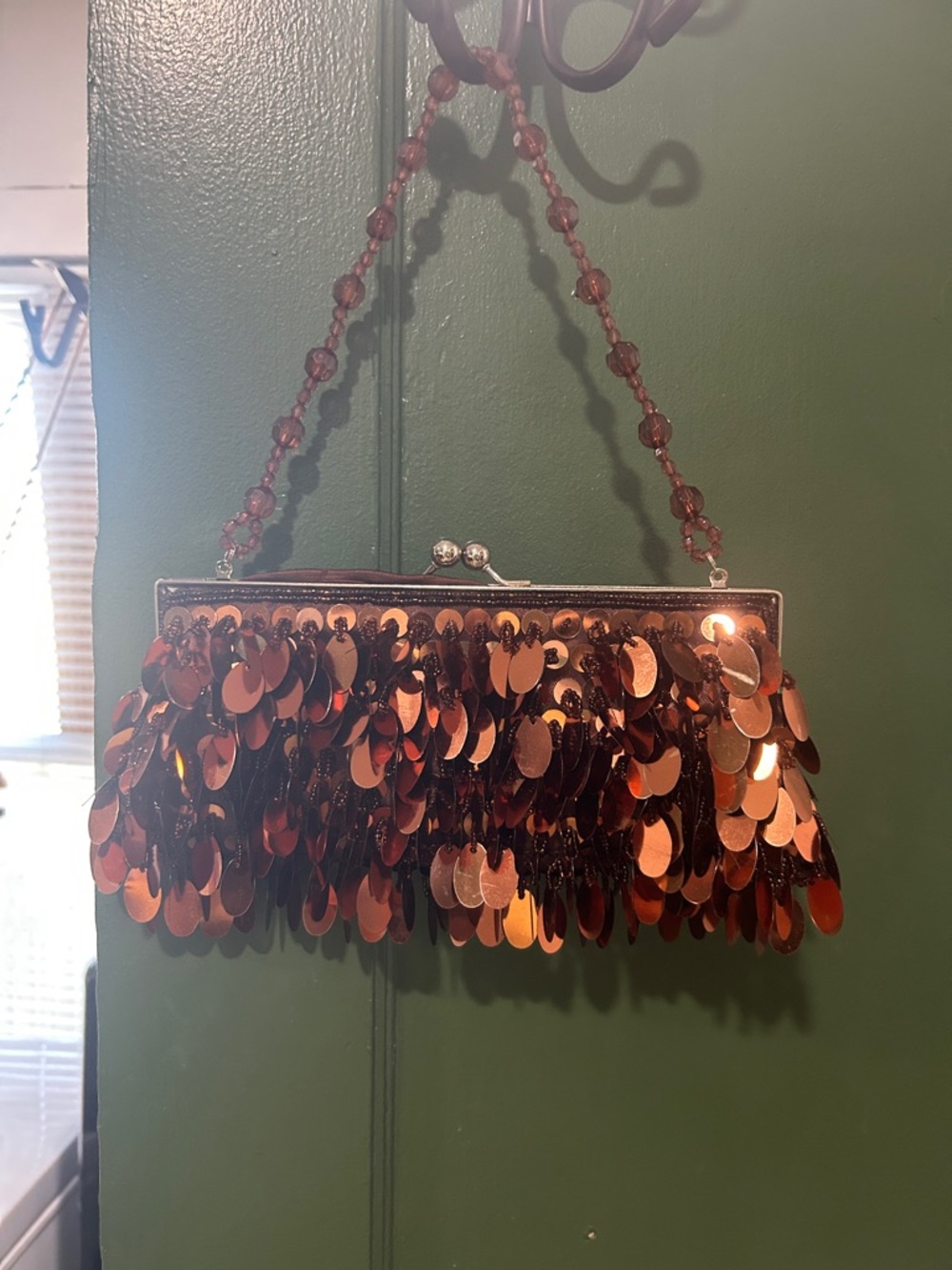 Sequin Fringe Evening Clutch - Copper